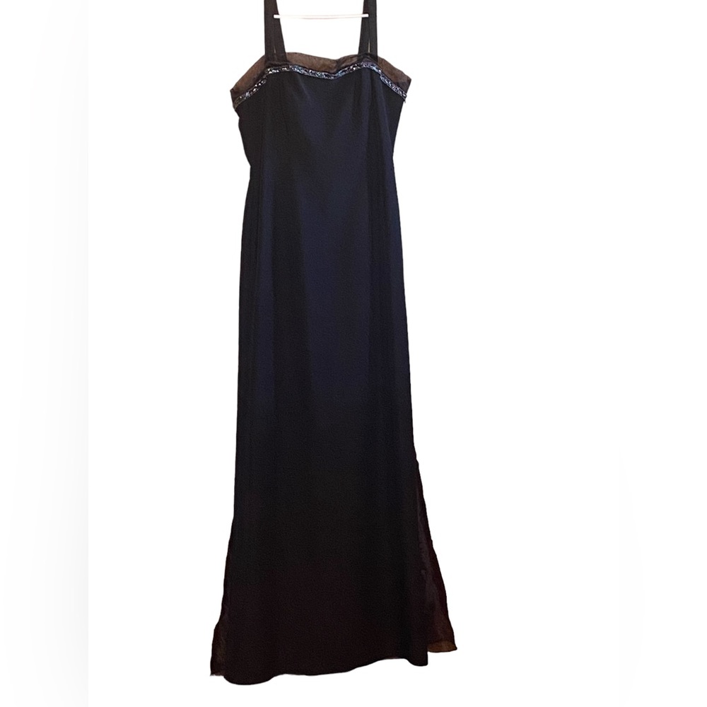 David's Bridal Women's Black Sleeveless w/Straps, Sparkly Bead Trim-Size 10